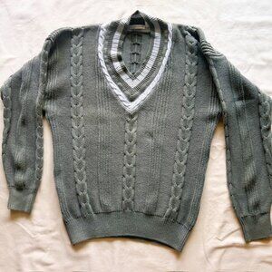 Claiborne Jersey Sweater Mens L V Neck Gray Green